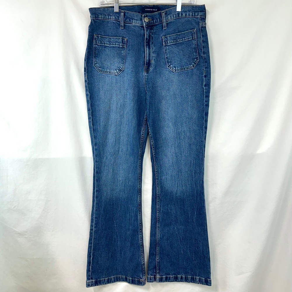 AEROPOSTALE High Rise Flare Bell Bottom Jeans Blue Denim Women Plus 16 Retro 70s